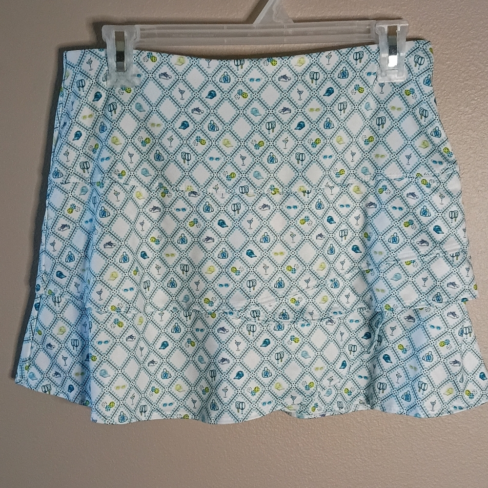 Lucky in Love Eyelet You Win Pickleball Skirt Built in Short Capri Print M NWT - Picture 2 of 13